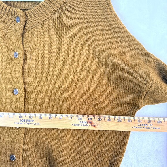 JOA Angora Blend Back Button Relaxed Crew Boxy Cropped Sweater S Green Brown - Picture 5 of 6